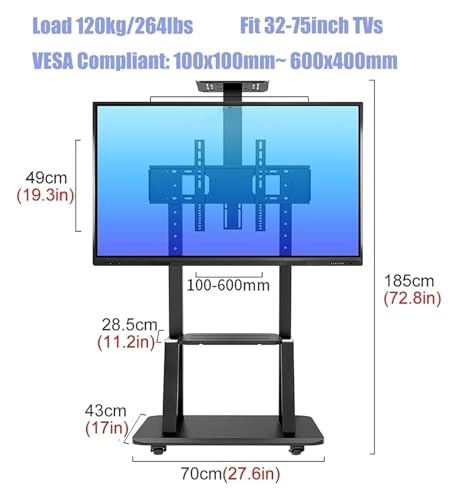 Soporte móvil ajustable para TV con ruedas y almacenamiento miniatura 3
