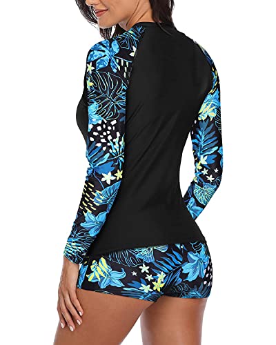 Image of Daci Women Two Piece Rash Guard Long Sleeve Swimsuits with Short UPF 50+ | UPF 50+,High Waisted Short,Long Sleeve,High Neck,Built-in Brief,Quick Dry