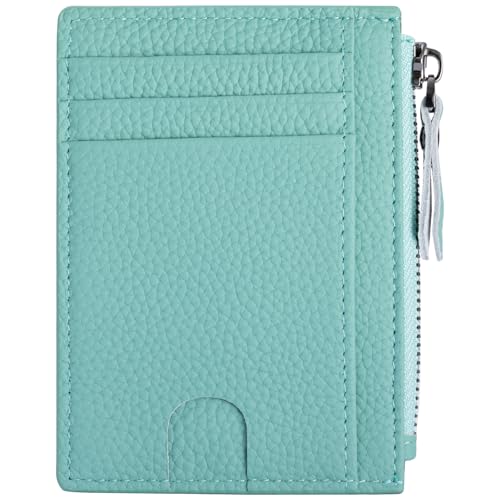 Image of Slim Wallet for Women Small Leather RFID Blocking Credit Card Holder Minimalist Front Pocket Wallet with Coin Purses & Pouches,Lake Blue