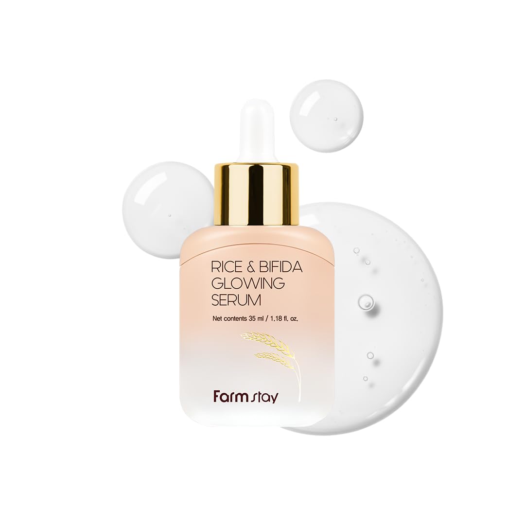 Farmstay Rice & Bifida Siero incandescente, correttore per la rimozione delle macchie scure per il viso con niacinamide, per donne e uomini, cura della pelle coreana, 1,18 fl. oz.