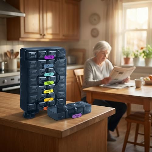 Image of Big Premium Medicine organizer- Medicine organizer box- 7 days Pill Box For Home-Pill Organizer Case With Large Compartments, Portable for pills & Supplements (Blue (Standing))