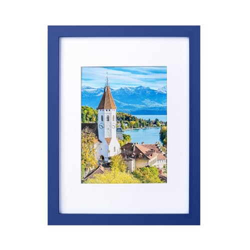 PSLXZXK 9x12 Picture Frame Made of Solid Wood Photo Frame with Shatter Resistant Plexiglass Display Pictures 6x8 with Mat or 9 x 12 Without Mat For Tabletop Display or Wall Mount Dark Blue 1 Pack