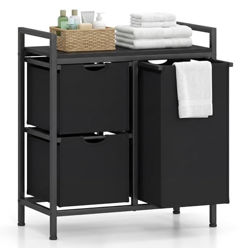 COSTWAY Cesto Ropa Sucia para la Colada, Cesto Independiente para Ropa Sucia con Estante y Bolsas Extraíbles, Organizador Cubo Mueble Ropa Limpia para Cuarto de Lavado, Baño (3 bolsa-negro)