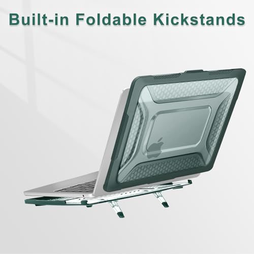 Image of MOSISO Compatible with MacBook Air 13 inch Case M5 M4 M3 M2, Emerald Green | 2 in 1 Kit Honeycomb Shock Resistant Hard Case with Foldable Kickstand for MacBook Air 13.6 2026-2022 A3449 A3240 A3113 A2681