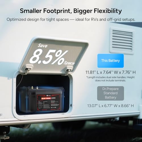 drprepare 12v 100ah lifepo4 lithium battery 1280wh deep cycle lithium iron phosphate battery with 100a bms low amp high temp protection for rv marine solar power off-grid home energy storage