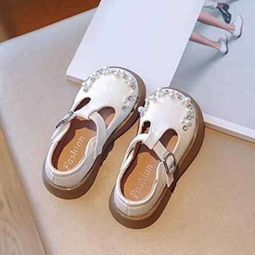 Fashion All Seasons Children Casual Shoes for Girls Flat Sole Thick Sole Non Slip Round Toe Pearl Buckle Neoprene Boots (Beige, 5-5.5 Years Little Child)4