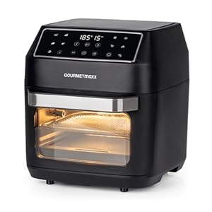 GOURMETmaxx Hetelucht friteuse 12 L Airfryer | Friteuse met 9 functies, touch display, roterende & shashlik spiesen | 10 Programma's incl. pizza | Mini-oven 1700 W - vrijwel olievrij