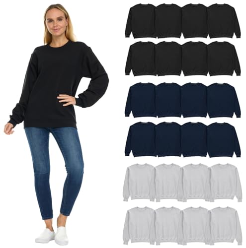 BILLIONHATS 24 Pack Women’s Oversized Crew Neck Sweatshirt, Fleece Lined, Bulk Wholesale Sweatshirts for Charities & Events