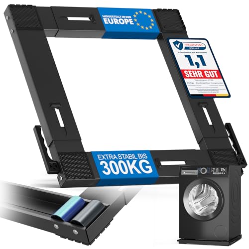 Sheflajor Base per lavatrice con ruote e freno – regolabile 37–67 cm – portata 300 kg – Carrello di trasporto con smorzamento delle vibrazioni per lavatrice, asciugatrice e frigorifero