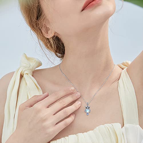 LUHE Moonstone Owl Necklace Gifts Sterling Silver Filigree Owl Pendant Necklace Christmas Jewelry for Women Girls2