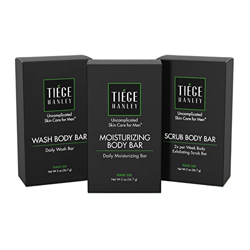 Tiege Hanley Travel-Sized Bar Soaps (WASH BODY BAR, SCRUB BODY BAR, MOISTURIZING BODY BAR) | 3 Travel-Sized Bars | 2 Ounces Each | Cleanse, Exfoliate and Moisturize | Subtle Natural Scents | Made in USA