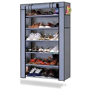 Ebee Grey 6 Shelves Collapsible Plastic Shoe Rack