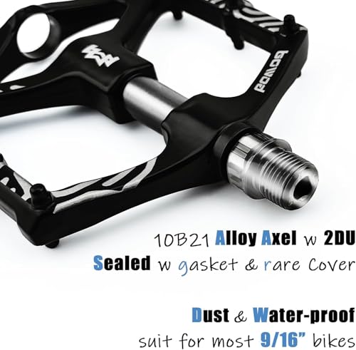 BOWOD Road Bike Pedals Non-Skip, Aluminum Bicycle Pedals Clipless, Lightweight MTB Pedals Flat w 9/16\" Silver Axel, Youth Mountain Bike Pedals w 12Pins for City Commuter BMX Tricycle Bike Pedals - Thumbnail 4