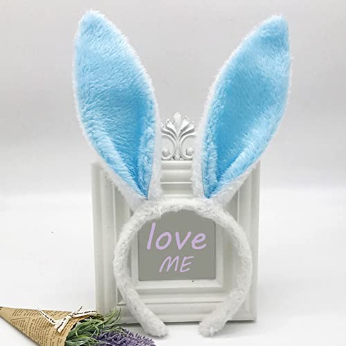 Heyiminy Easter Bunny Ears Headband, Plush and Comfortable Rabbit Ears Hairband,Cute Easter Costume Headband for Adults, Easter and Halloween Cosplay Party Favor Accessories (Blue)