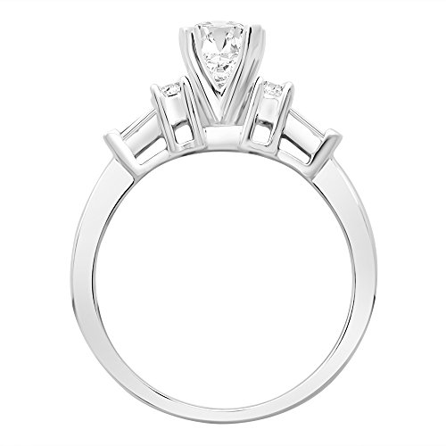 1.35 Carat t.w 14K White Gold Prong Set Round And Baguette Diamond Engagement Ring w/a 1 Carat Princess Cut Blue Diamond Heirloom Quality2