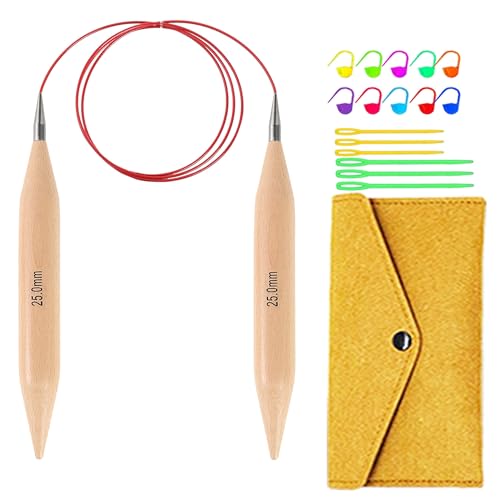 Yarniss Jumbo Circular Knitting Needles with Cable 39”, Beech Wood Round Knitting Needle 25.0mm