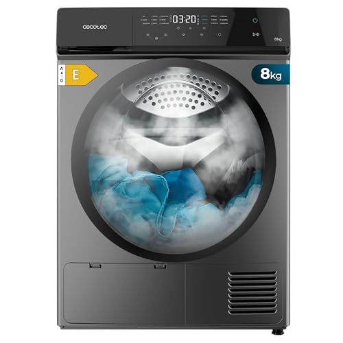 Cecotec Secadora de Ropa Bomba de Calor 8 kg Bolero DressCode Dry 8400 Steel, Clase Equivalente A++, 15 programas, Funciones de Secado Automático, Planchado Fácil, Stop&Go, Delay Start y KidLock, Inox
