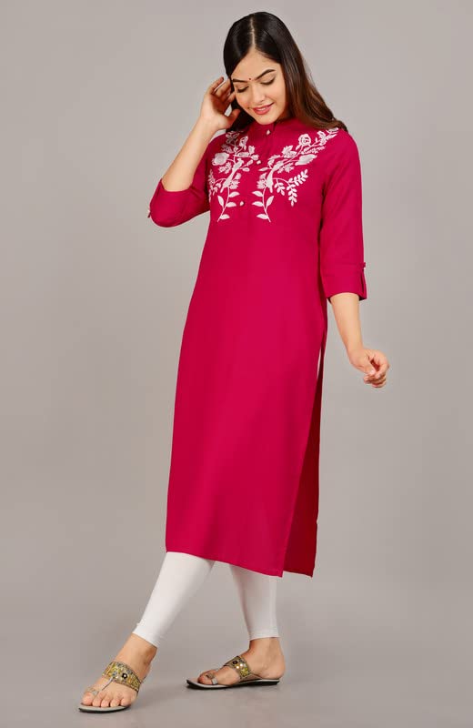 Image of NEW4U Women's Regular Fit Rayon Straight Buttoned Kurta | Designer Printed Kurti /Embroidery Kurta Round Neck Style with Buttons Ethnic Kurta