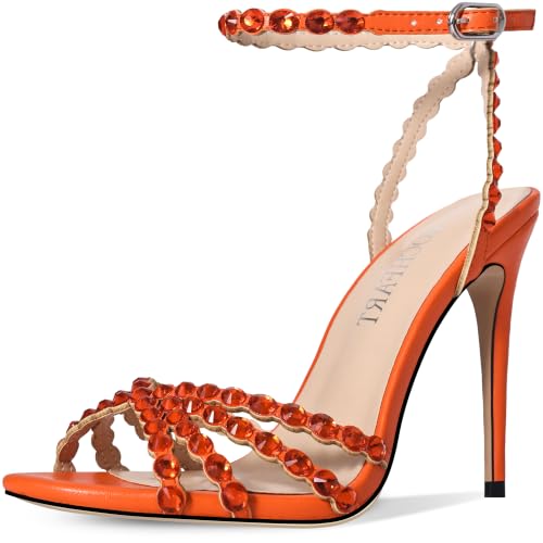 Image of HOCHFART Women's Rhinestone Stiletto High Heels Buckle Strappy Heeled Sandals Round Toe Sexy Dressy Pumps Shoes