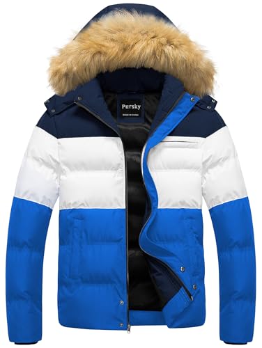 Image of Pursky Men's Puffer Jacket Waterproof Winter Bubble Coats Ski Parka Fur Hooded