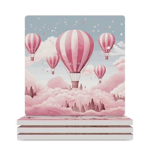 Dessous de verre montgolfière rose lavable pour table basse - 2