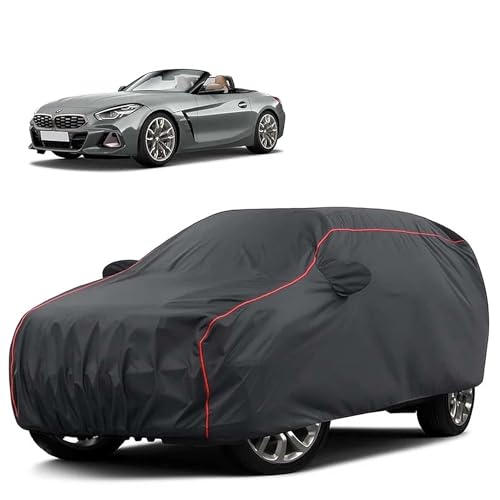 Image of Sulfar 100% Water Resistant Car Body Cover Compatible with Mirror for BMW Z4 M40i (Triple Stitched, Full Bottom Elastic, Dark Grey Tafetta with Red Piping)
