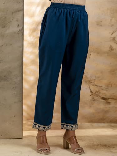 Image of VredeVogel Women's Chanderi Silk Embroidered Kurta with Pant & Organza Dupatta Set | Casual Outfit Ethnic Kurta Set for Women | Modern & Traditional Blend Ethnic Wear