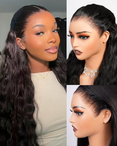 Megalook hair Glueless Wigs Human Hair Pre Plucked Pre Cut 13x6 HD Lace Front Wigs Upgraded Ear-to-Ear Frontal Wigs Human Hair 220% Density Loose Deep Wave Wig Pre Bleached Drawstring Wig 20 Inch