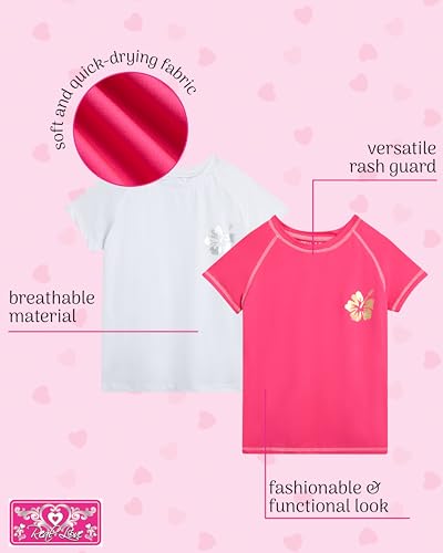 Image of Real Love Toddler Girls Rash Guard - 2 Pack Quick Dry Sun Protection Swim Shirt Girls Short Sleeve Rash Guard Kids (2T-16)