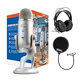 Blue Microphones Yeti USB Mic (Silver) Bundle with Closed-Back Studio Headphones, and Pop Filter (3 Items)