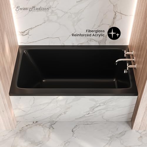 Image of Swiss Madison Voltaire 54 x 30 Right Drain Soaking Alcove Bathtub in Glossy Black