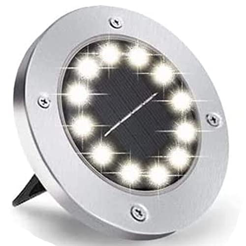 Nurkoo Solar Bodenleuchte Außen 12 LEDs Solarleuchten 800mAh Disk Lights Mit Upgrade Solarpanel Gartenleuchte Solarleuchte Deko für Rasen,Gehweg,Pool,Terrassen(KaltWeiß) Cover