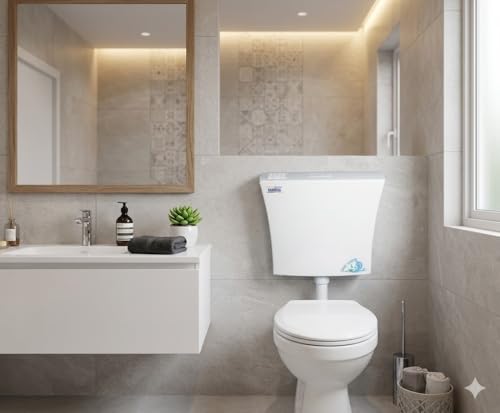 Image of KAROMA Dual Flush Cistern, Water Saving Toilet Flush Tank, Durable Plastic Body, Efficient Water Control System, Easy Installation, Wall Mounted Design, Leak Resistant, Ideal for Modern Bathrooms