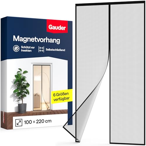 GAUDER Fliegengitter Balkontür schwarz - Magnetische Fliegengitter Tür ohne Bohren - Insektenschutz für Terrassentür - Selbstschließender Fliegenvorhang mit Magnet (100 x 220 cm - schwarz)