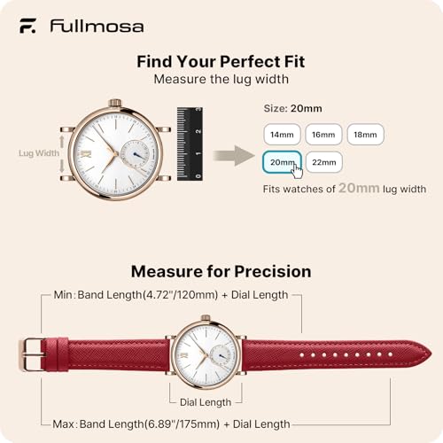 Image of Fullmosa Cross Leather Replacement Watch Strap 20mm Compatible for Samsung Galaxy Watch 5 40mm 44mm /Pro 45mm /Watch 4 40mm 44mm /Classic 46mm 42mm(2021) - Red