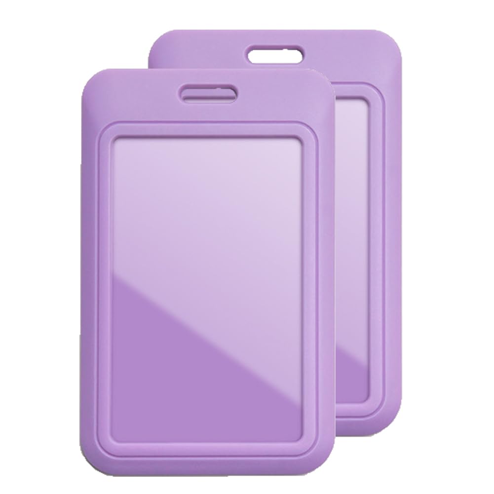 2PCS/Lot Sliding ID Badge Holder, Black Plastic Card Case Protector for ID, Credit Cards, Passes (Purple, 2 Pack)
