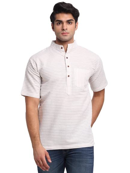 aarsha Plus Size Violet Striped Cotton Men's Short Kurta-picture-19