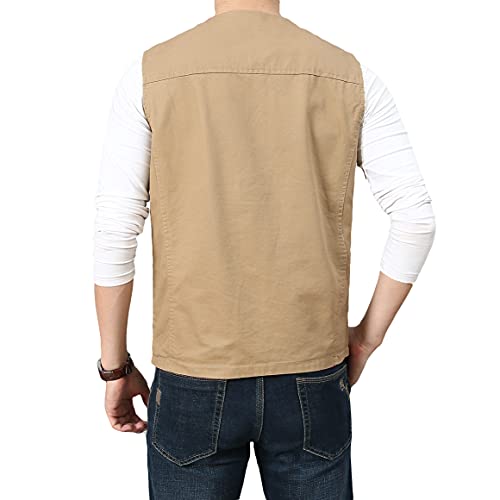 Prijouhe Men's Casual Outdoor Cotton Vest Lightweight Breathable Multi-Pocket Fishing Safari Travel Vests Outwear #TOP1