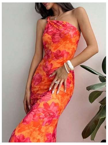 GORGLITTER Women's Floral Asymmetrical Bodycon Maxi Long Dress One Shoulder Summer Graduation Going Out Sundresses3