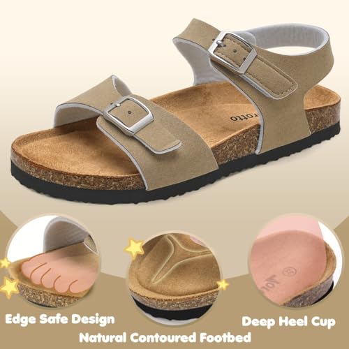 Image of Torotto Toddler Kids Sandals Boys Girls Cork Footbed Sandals with Adjustable Buckle Casual Slides Open Toes Flat