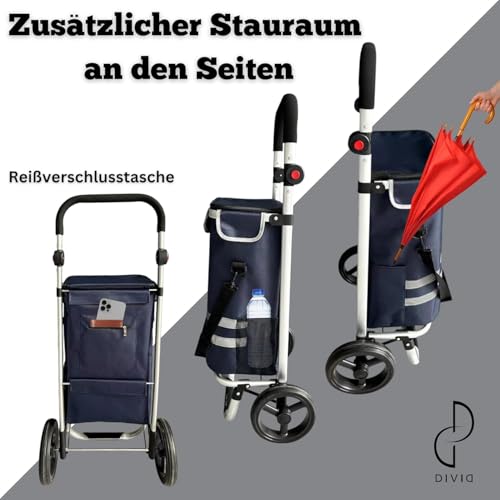 DIVID® Einkaufstrolley mit integrierter Sackkarre, 56LFassungsvermögen bis zu 50Kg belastbar,Klappbar (Schwarz) – Bild 4