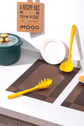 Image of Placemats Set of 6 Dining Table Place Mats | Placemats Table Mat PVC Material | Non-Slip Heat Resistant | Dining Tablemates Washable Anti-Skid | Size 45 x 30cm (Square Brown)