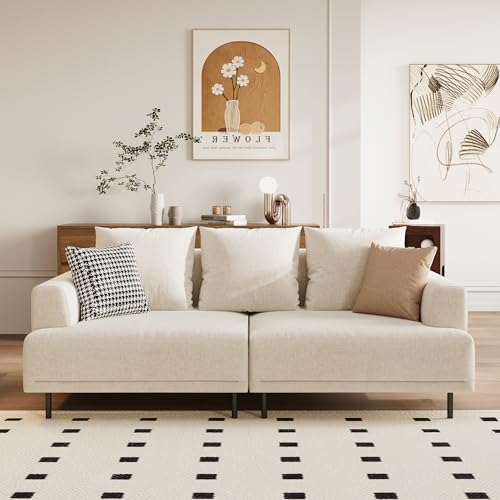 NessCarsti Modular Sectional Sofa for Living Room, 82.6" Wide Mid-Century Modern Fabric Couch with Cozy Seating, Suitable for Living Room, Bedroom & Daily Relaxation - Beige