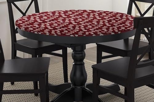 Image of The Furnishing Tree Round Elastic Fitted Dining Table Cover WxL 54x54 Inches Floral Pattern Red White