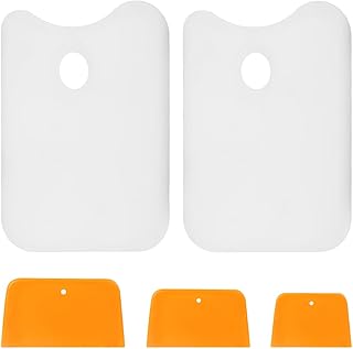 5PCS Body Filler Mixing Board with Spreaders, 14.5x10 Inch Mixing Pad with 4, 5, 6 inch Body Filler Spreaders, Plastic Palette Scrapers for Automotive Fillers Putties Glazes