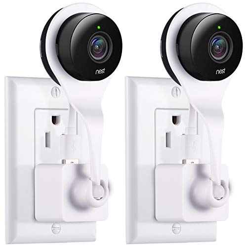 Nest Cam AC Outlet Mount, Aotnex 360 Degree Swivel Wall Mount Bracket for Nest Cam Indoor and Drop Cam Pro, No More Messy Wires and Drilling (2 Pack, White)