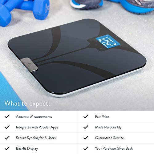Image of Weight Gurus Bluetooth Smart Connected Body Fat Scale with Large Backlit LCD, by Greater Goods (Black)