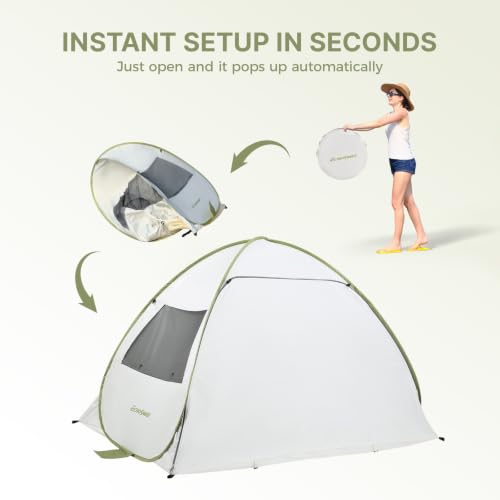 Image of EchoSmile Pop Up Tent for 4 Person Family, Beach Tent Sun Shelter with UPF 50+ UV Protection & Waterproof, Lightweight & Easy Automatic Setup Portable Cabana for Outdoor Travel (Green)