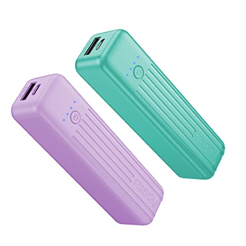 Miady 2-Pack Portable Charger 5000mAh, 3.45oz Lightweight Power Bank, 5V/2.4A Output & 5V/2A Input Battery Pack Charger, Mini Portable Phone Charger for iPhone, Samsung Galaxy (Cream Blue+Pink)