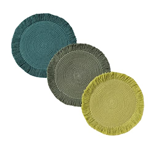 Folkulture Pot Holders for Kitchen, Hot Pads or Trivets for Hot Dishes Pots and Pans, Stylish Mats for Wooden Table or Modern Farmhouse Kitchen Decor, Set of 3, 100% Cotton, 8.5 Inches, Ariel Lime